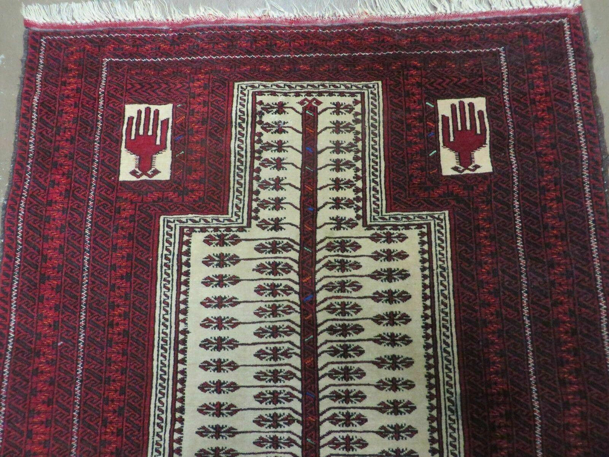 3' X 5' Antique Handmade Turkoman Balouchi Prayer Wool Rug Khamesh - Jewel Rugs, view 3