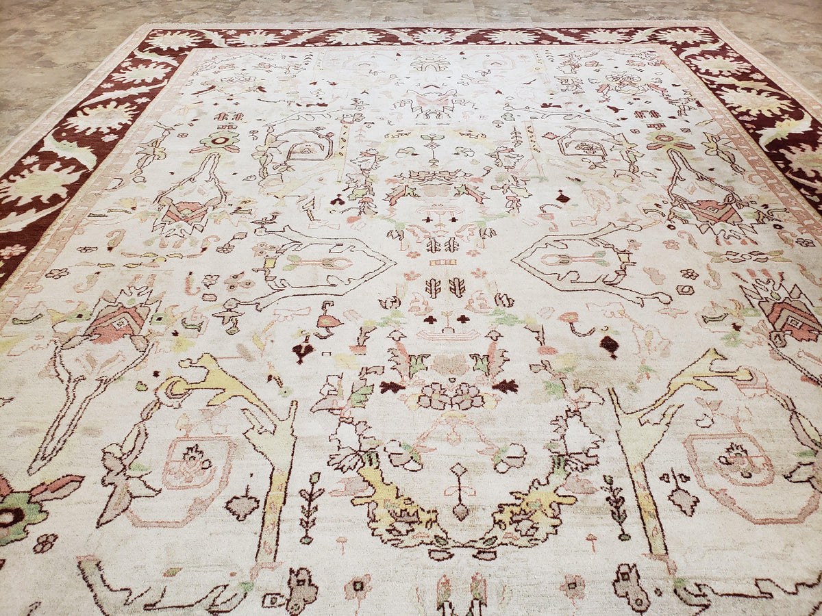 Beige and Maroon Peshawar Rug 10x15, Large Oushak Carpet, Pakistani Rug, Handmade Area Rug, Hand Knotted Rug, Living Room Rug, Nice Wool Rug - Jewel Rugs, view 5