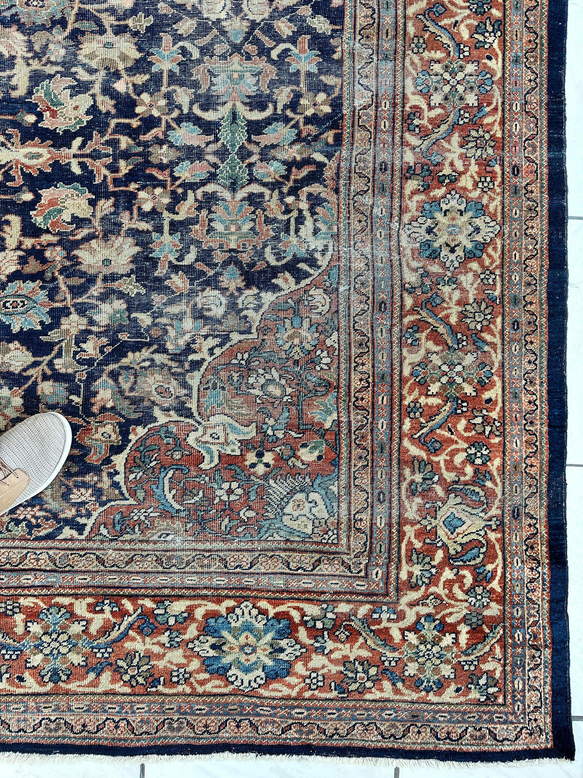 Antique Persian Mahal Rug 8x12 | Navy, Rust & Light Blue | Hand-Knotted Wool - Rugistan, view 5