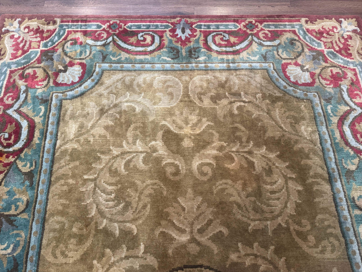 Tibetan Aubusson Rug 6x9, Gold-Beige, Soft Wool Pile, Handmade - Jewel Rugs, view 4