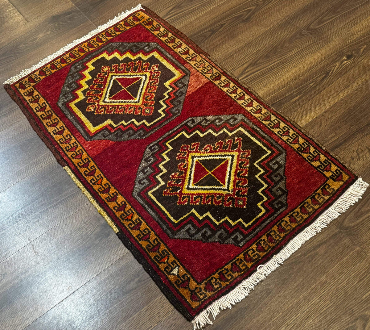 Small Antique Turkish Yastik Rug 2x3, Double Medallions, Geometric, Red, Wool - Jewel Rugs, view 13