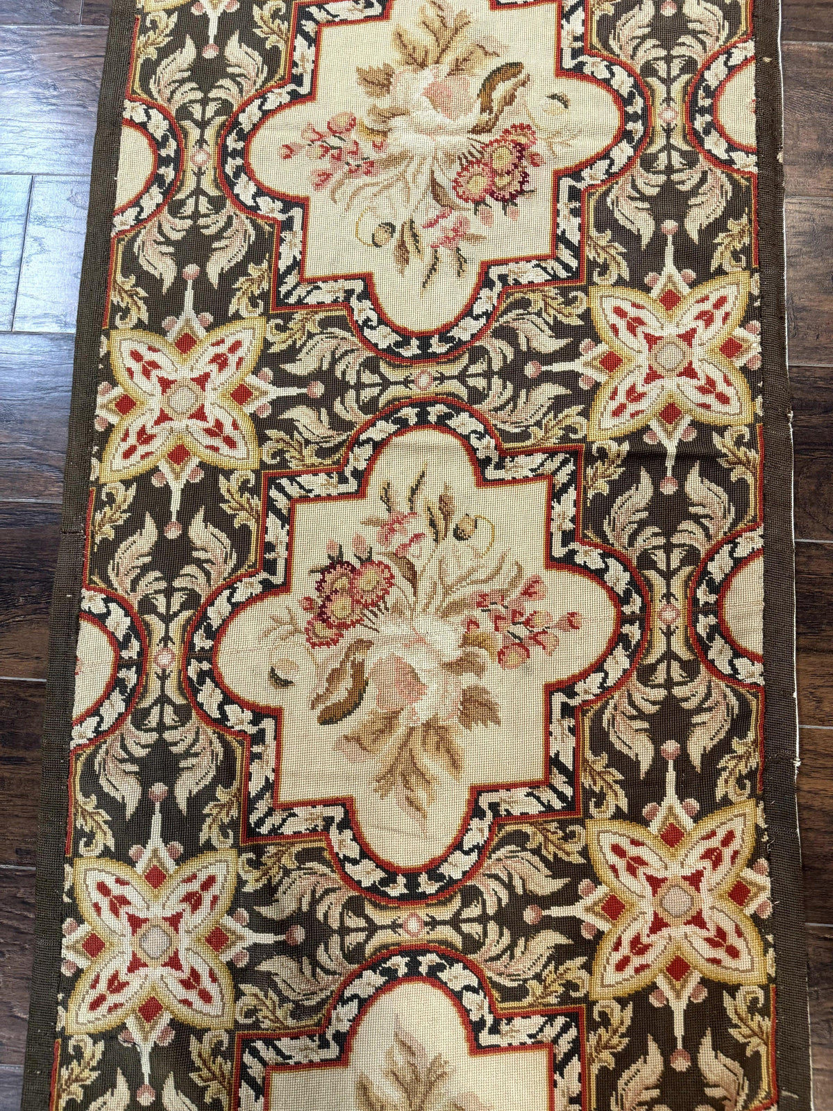 Needlepoint Runner Rug 2.7 x 9.7, European French Design, Wool, Handmade, Vintage - Jewel Rugs, view 8