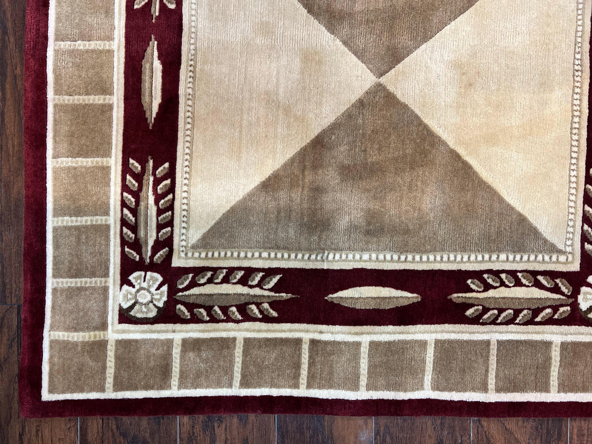 Indo Tibetan Rug 10x14, Nepali Carpet, Large Soft Wool Area Rug, Olive Tan Maroon, Contemporary Rug 10 x 14 ft Living Room Rug, Handmade Rug - Jewel Rugs, view 8