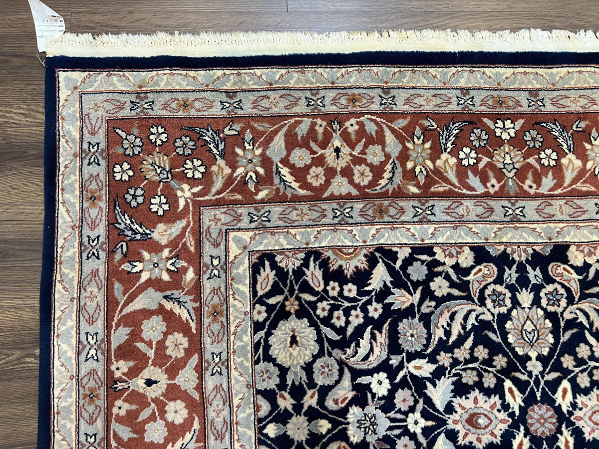 Indo Sarouk Rug 6x9, Vintage Indian Persian Rug, Wool Oriental Carpet, Navy Blue Red Allover Floral Rug, Traditional Very Fine Rug, Area Rug - Jewel Rugs, view 7