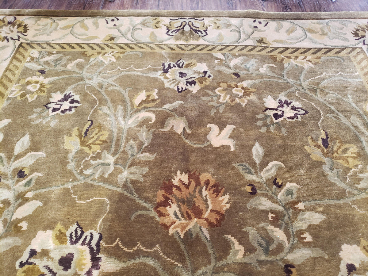 8x10 Tibetan Rug, Green & Beige Floral Rug, Large Handmade Wool Rug - Jewel Rugs, view 4
