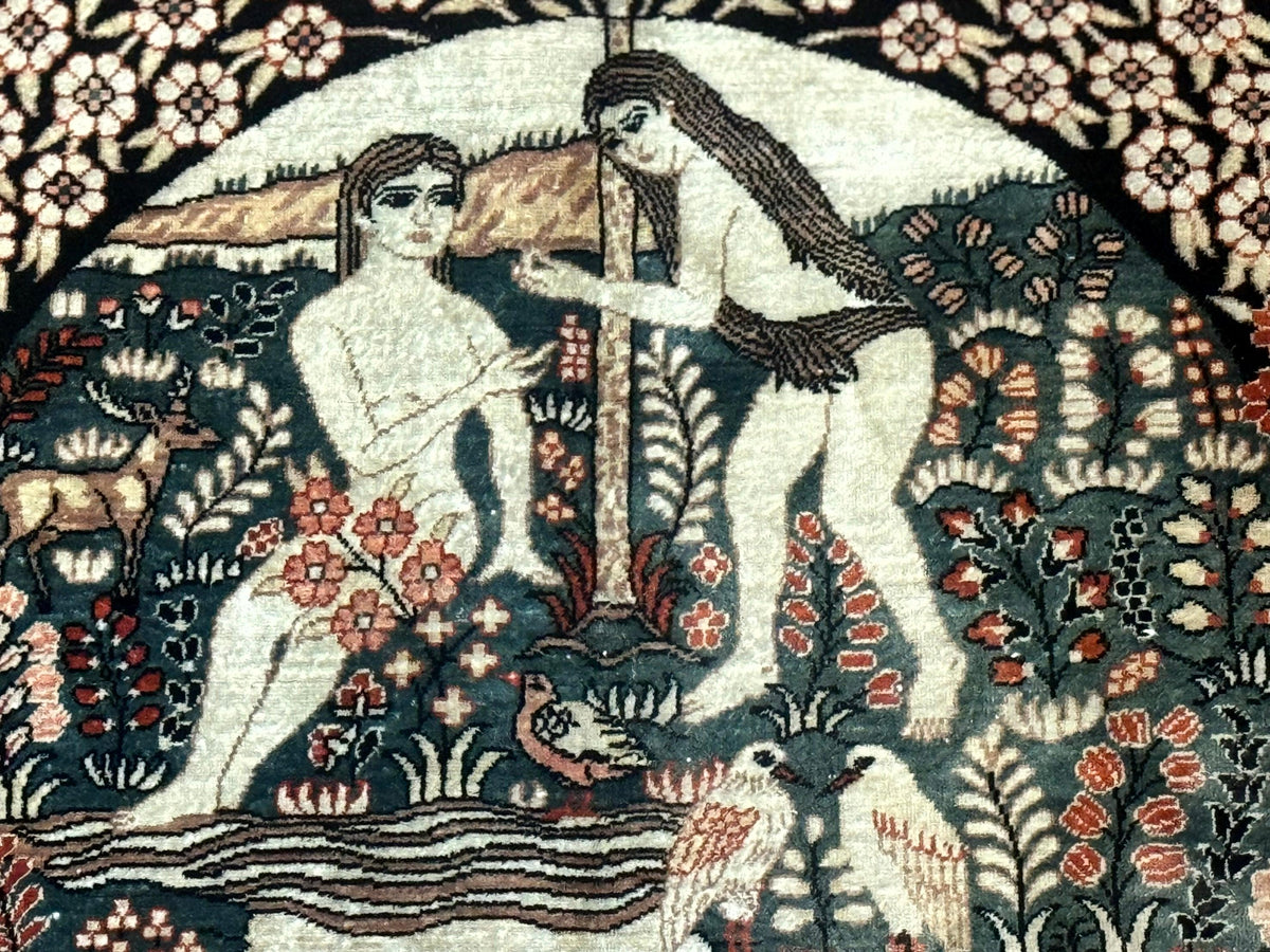 Stunning Sino Persian Pictorial Rug 2.7 x 4, Garden of Eden Adam & Eve Tree of Life Design, Extremely Fine 580 KPSI, Masterpiece - Jewel Rugs, view 8