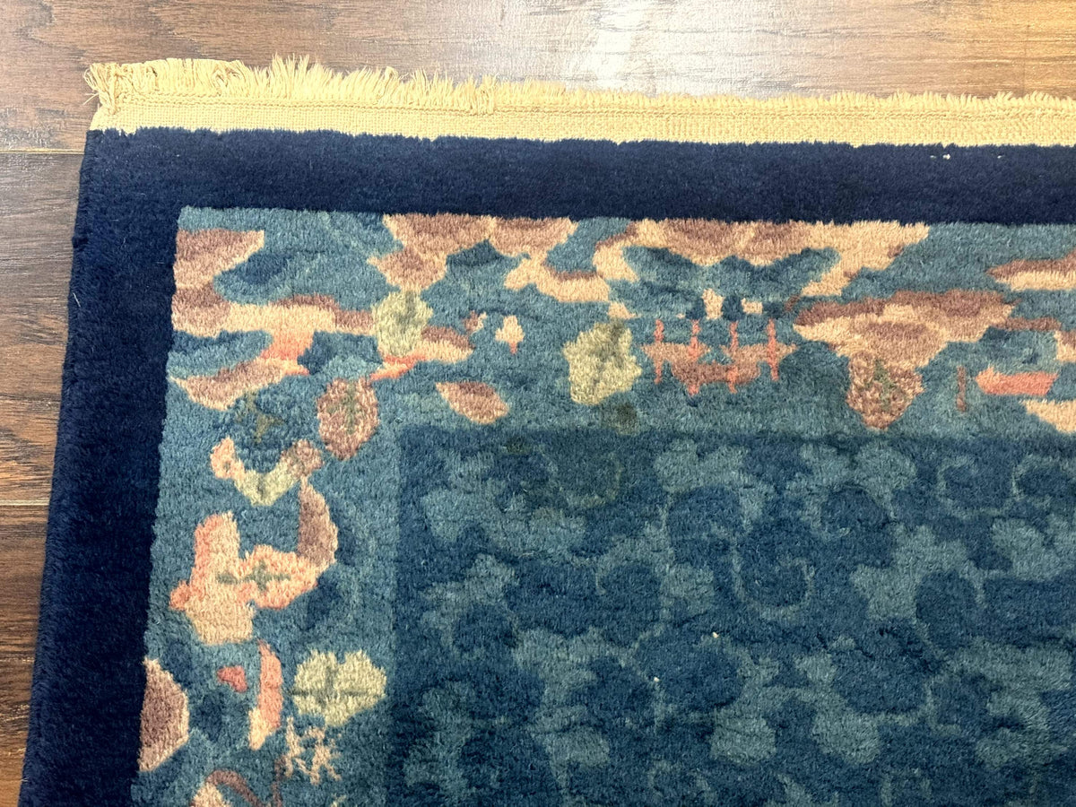 Blue Chinese Rug 2.6 x 4, Fete Rug, Peking Rug, Chinese Wool Rug, Art Deco Carpet - Jewel Rugs, view 6