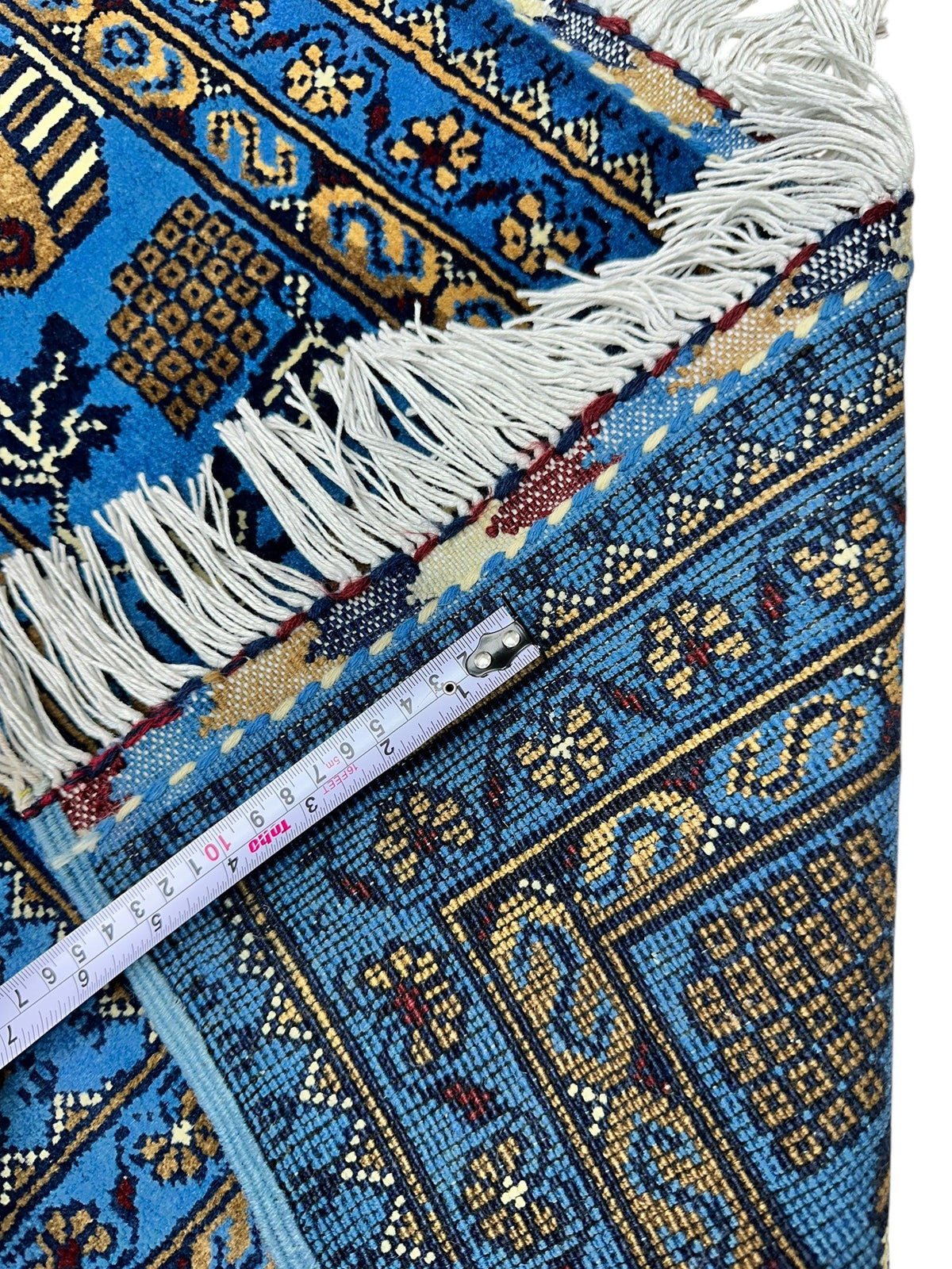 Afghan Rug 7x10 | Blue, Navy & Gold | Hand-Knotted Wool - Rugistan, view 7