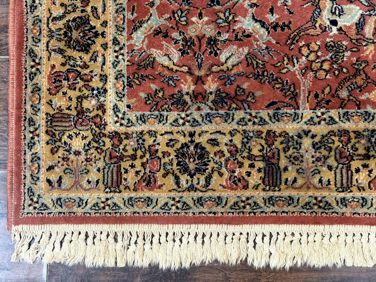Persian Hunting Design Rug 4.7 x 6.5, Hunting Scene, Red-Orange, Wool, Belgian Power Loomed Carpet - Jewel Rugs, view 9