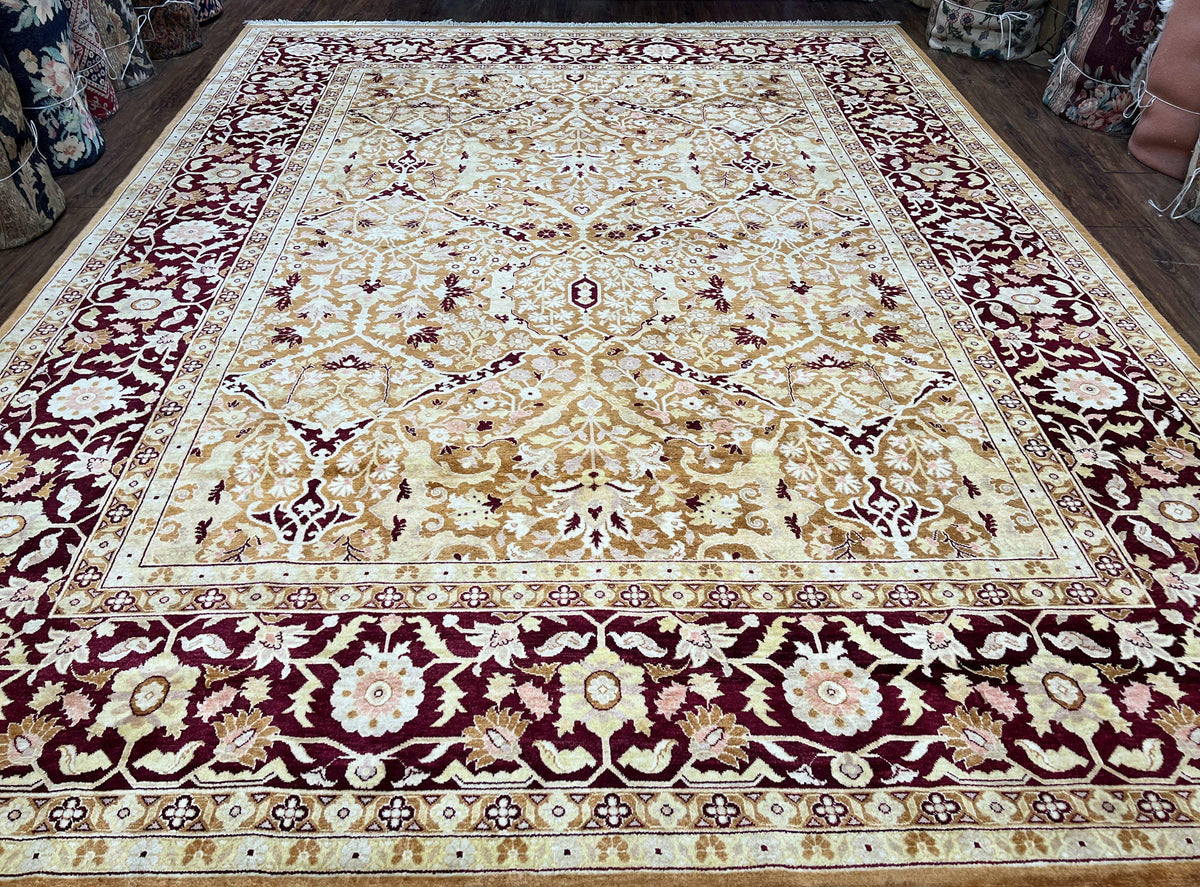 Indian Rug 9x12 Agra Rug, Vintage Rug 9 x 12 Wool Rug, Area Rug 9x12 Oriental Carpet, Unique Colors, Hand Knotted, Clay Dark Brown, Allover - Jewel Rugs