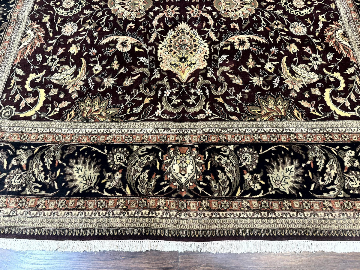 Indo Persian Rug 10x14, Floral Allover, Handmade Vintage Wool Rug, Dark Maroon/Plum and Black - Jewel Rugs, view 6