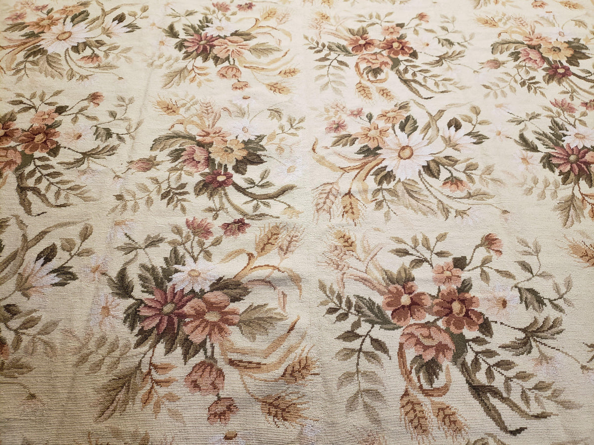 Needlepoint Rug 8x10 Aubusson Rug Victorian Floral Rug Handmade French Style French Decor Garden Panel Beige 8 x 10 Area Rug 100% Wool - Jewel Rugs, view 13