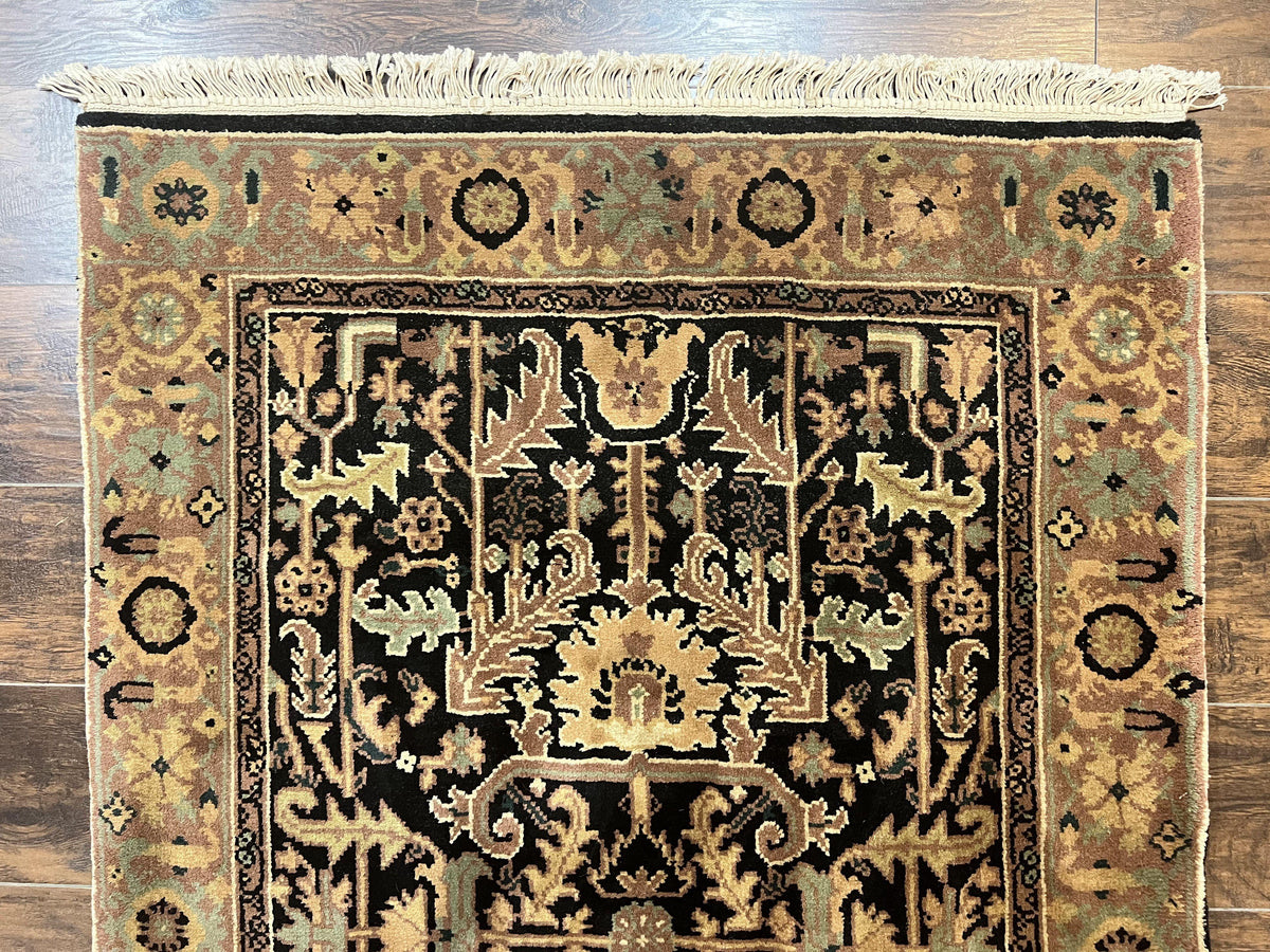 Heriz Rug 3.6 x 5, Handmade Vintage Wool Carpet, Couristan Carpet, Persian Design, Black - Jewel Rugs, view 4