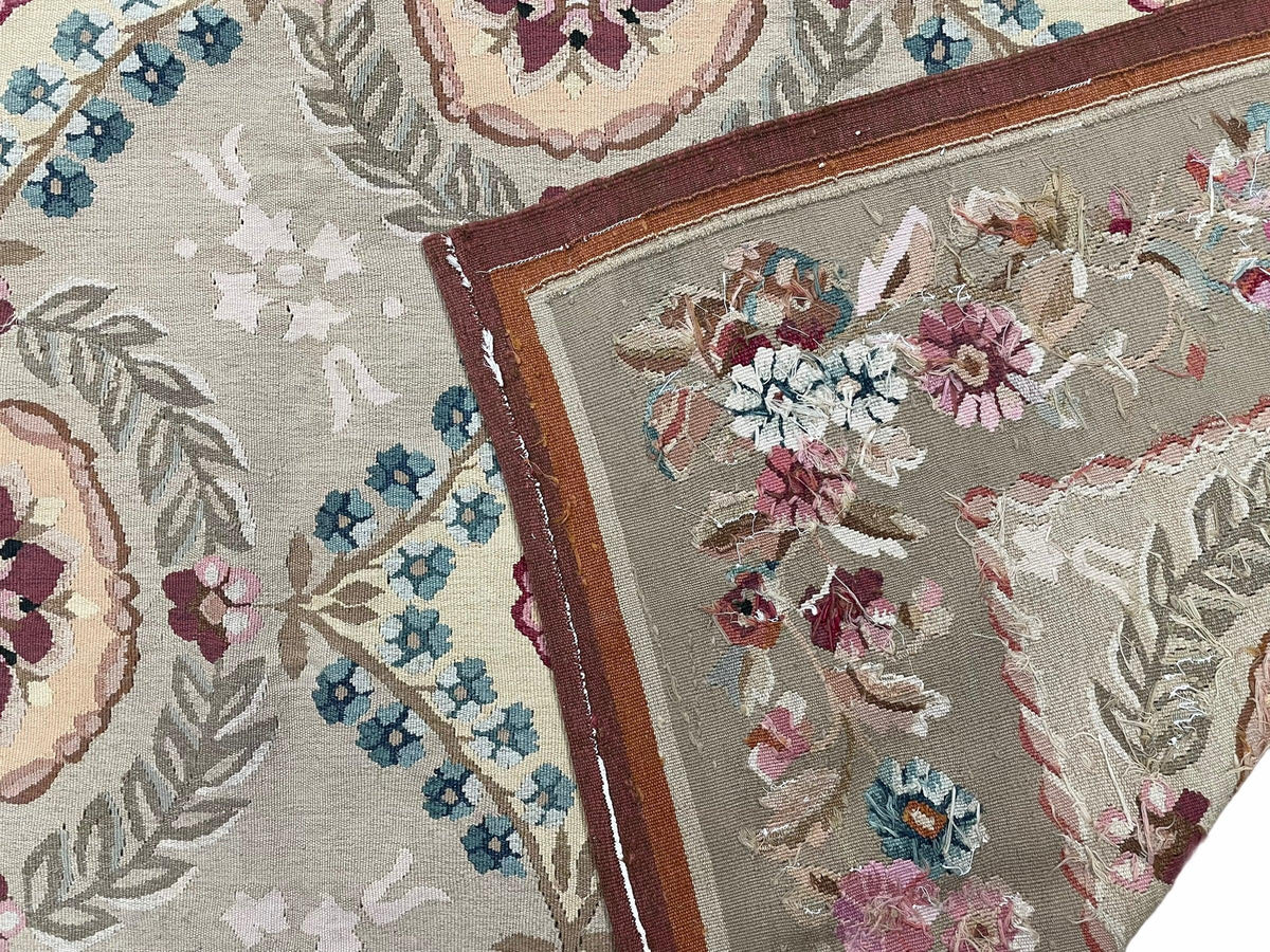 9x13 Needlepoint Carpet, French Design Rug, Hand-Knotted, Brand New Needlepoint Rug 9 x 13, English French European Style, Beige Floral - Jewel Rugs, view 11
