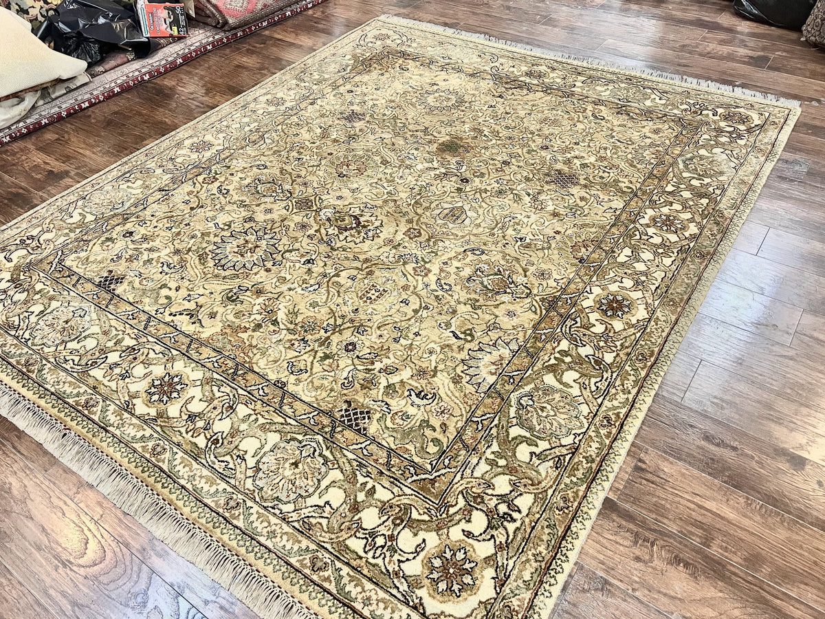 Indo Mahal Rug 8x10, Indian Jaipur Rug 8 x 10 ft, Wool Indo Persian Carpet, Handmade Traditional Floral Area Rug, Olive Green, Vintage Rug - Jewel Rugs, view 3