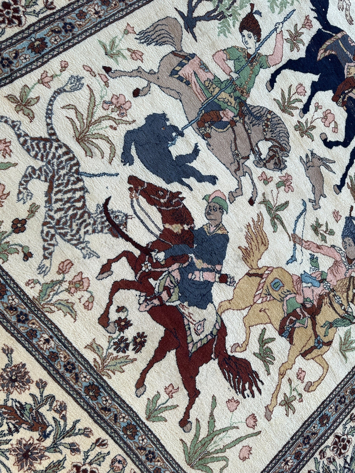 Vintage Pakistani Rug 8x11 | Ivory, Gray & Navy | Hand-Knotted Wool - Rugistan, view 4
