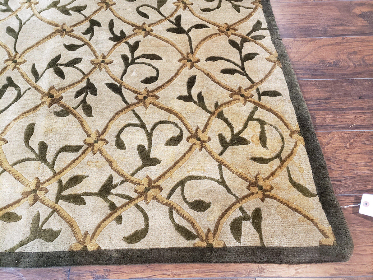 Vintage Tibetan Nepalese Area Rug 9x12, Wool Hand-Knotted, Beige Nepali Soft Pile Carpet, 9 x 12 Living Room Modern Dining Room Rug - Jewel Rugs, view 9