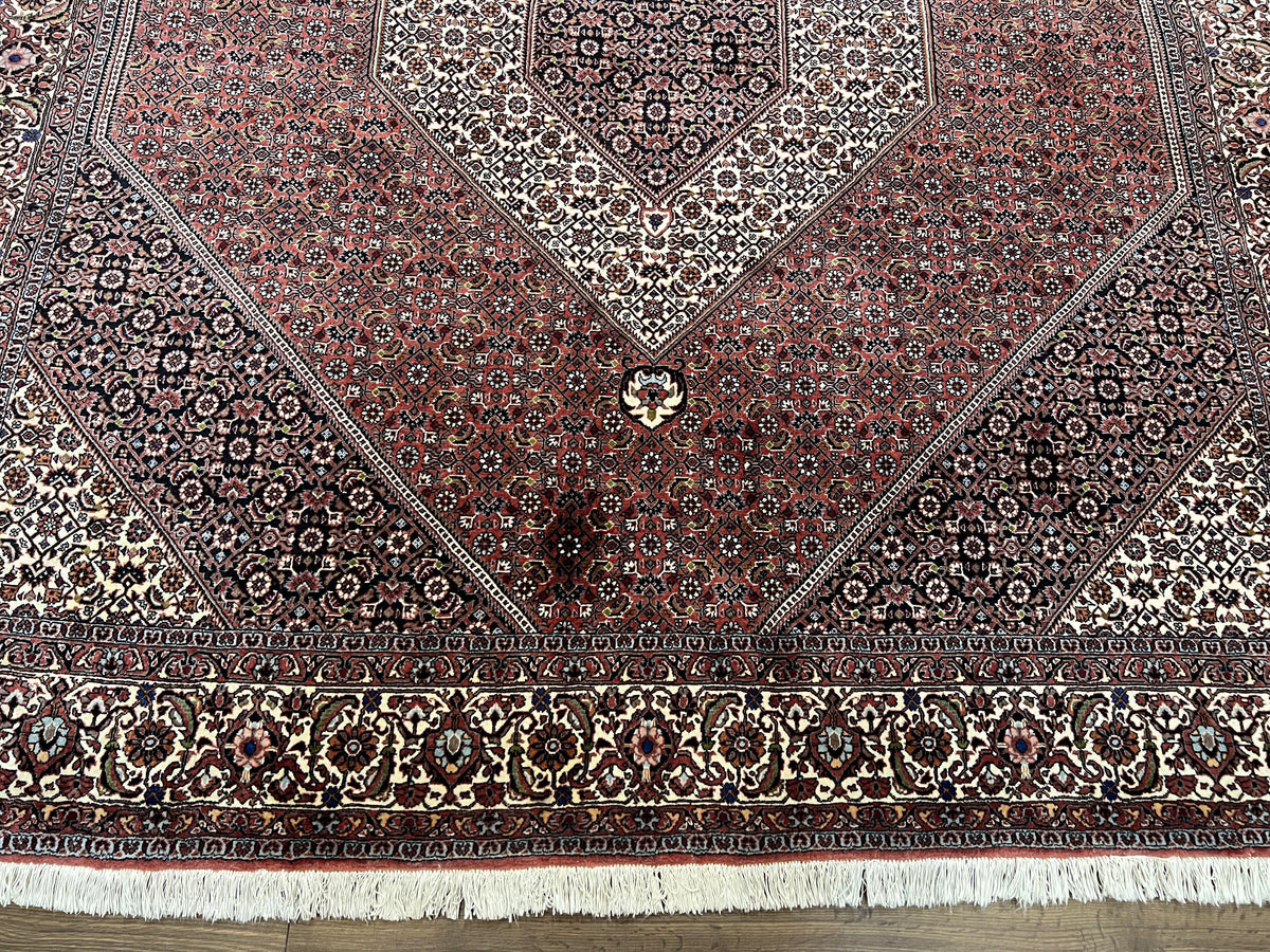 Wonderful Persian Bidjar Rug 7x8 ft, Almost Square Oriental Carpet, Herati Mahi, Highly Detailed, Ivory Red Navy Blue, Very Fine Handmade Bijar Rug - Jewel Rugs, view 6