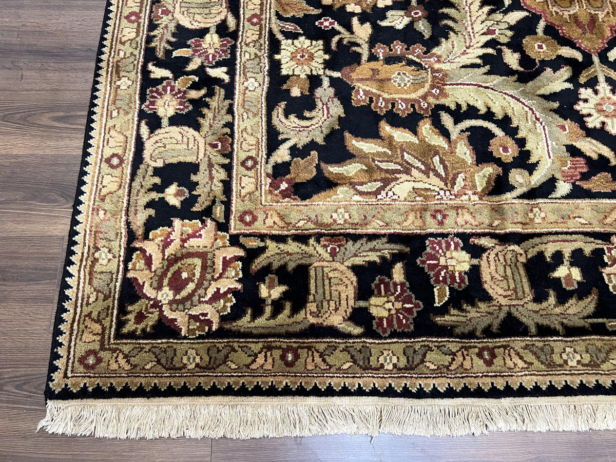Indo Mahal Sultanabad Rug 8x11, Vintage Indian Oriental Carpet, Wool Handmade Floral Rug 8 x 11 ft, Black Beige Tan, Large Flowers Allover - Jewel Rugs, view 9