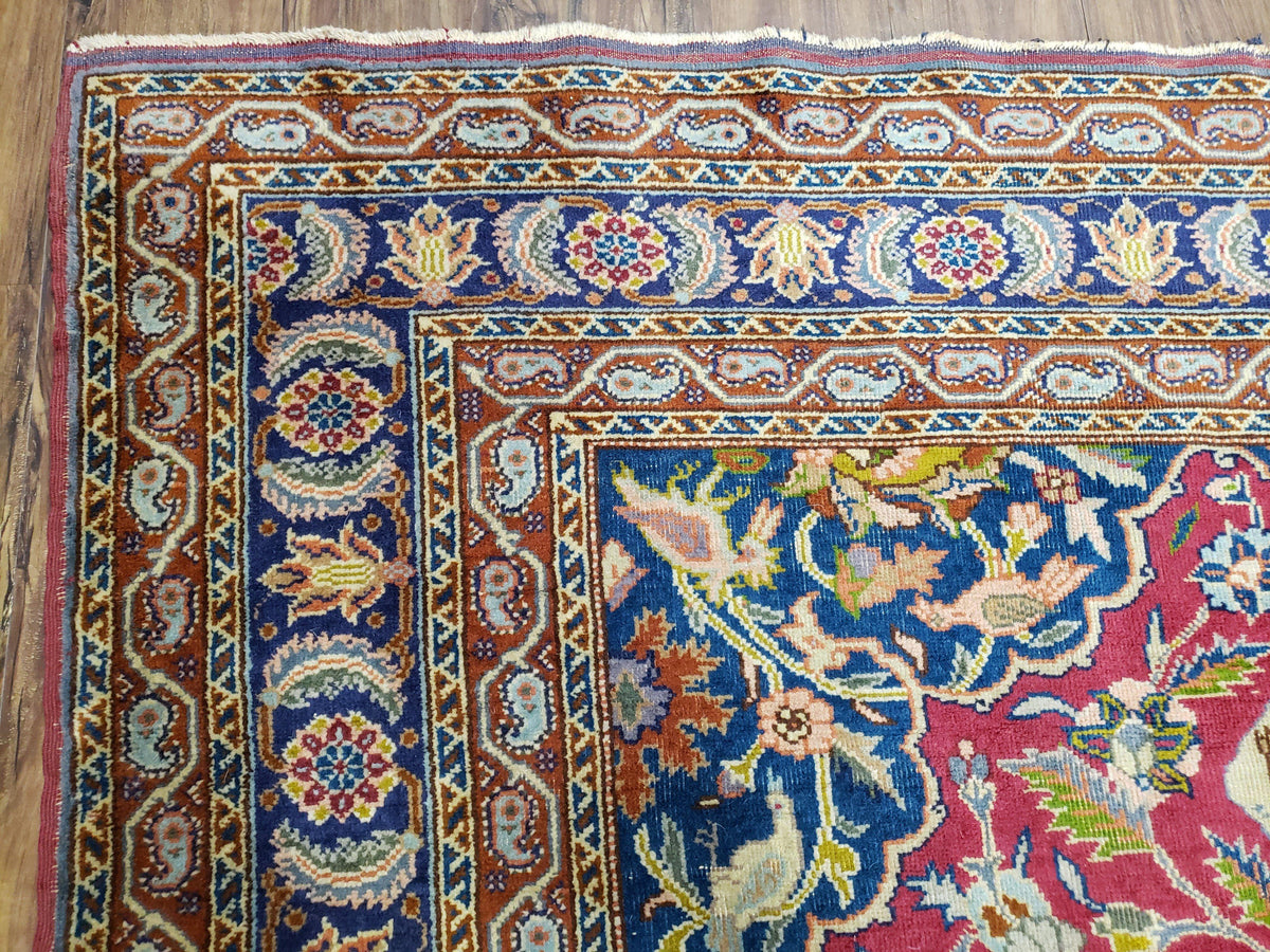 Antique Turkish Sivas Area Rug 8x11, Hand-Knotted, Vintage Red Wool Carpet, Gazelles Lions, Boteh Border, 8' x 11' Top Quality Oriental Rug - Jewel Rugs, view 7