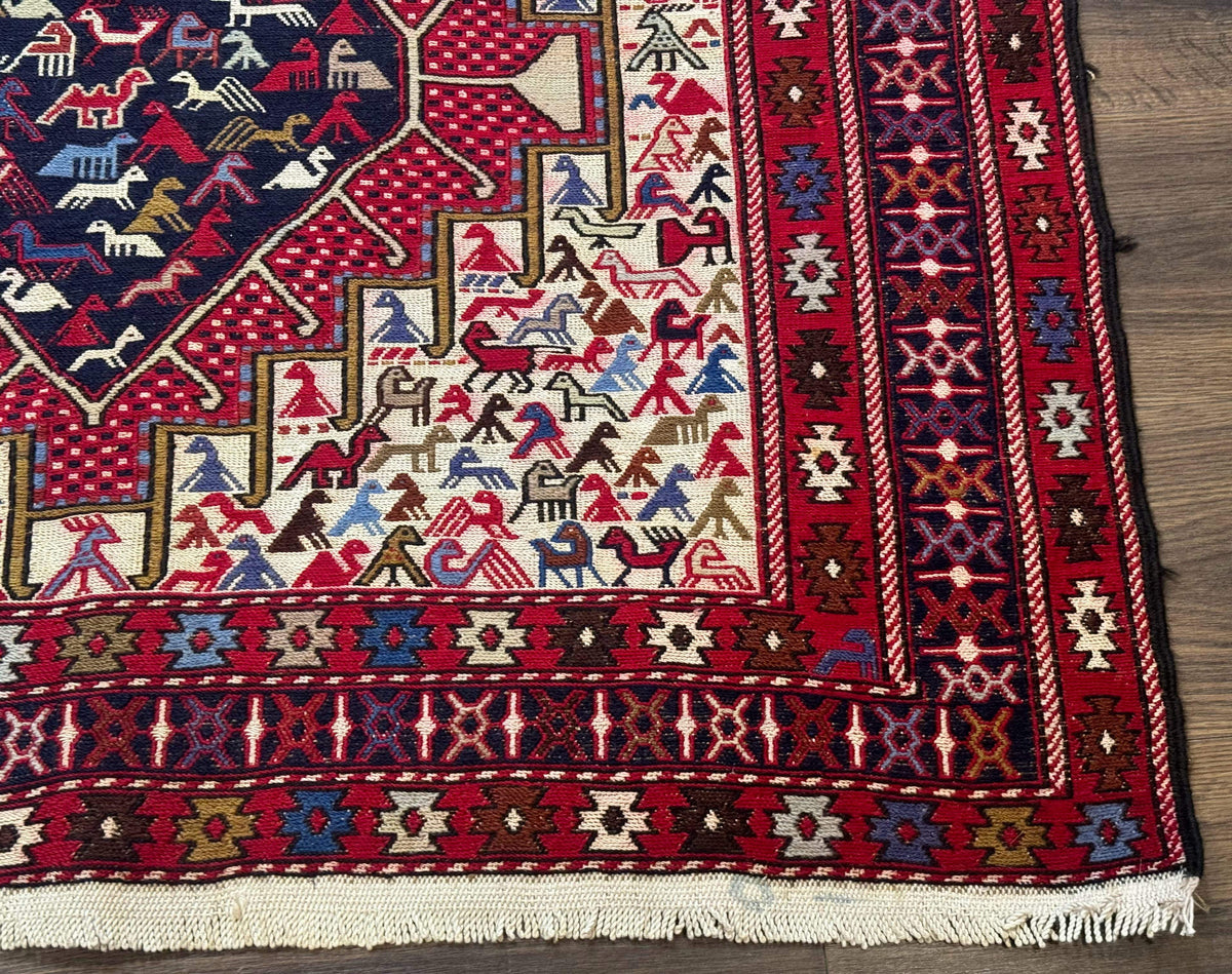 Persian Soumak Kilim Rug 4x6, Triple Medallions Tribal Pictorials, Caucasian Azerbaijani Kilim - Jewel Rugs, view 10