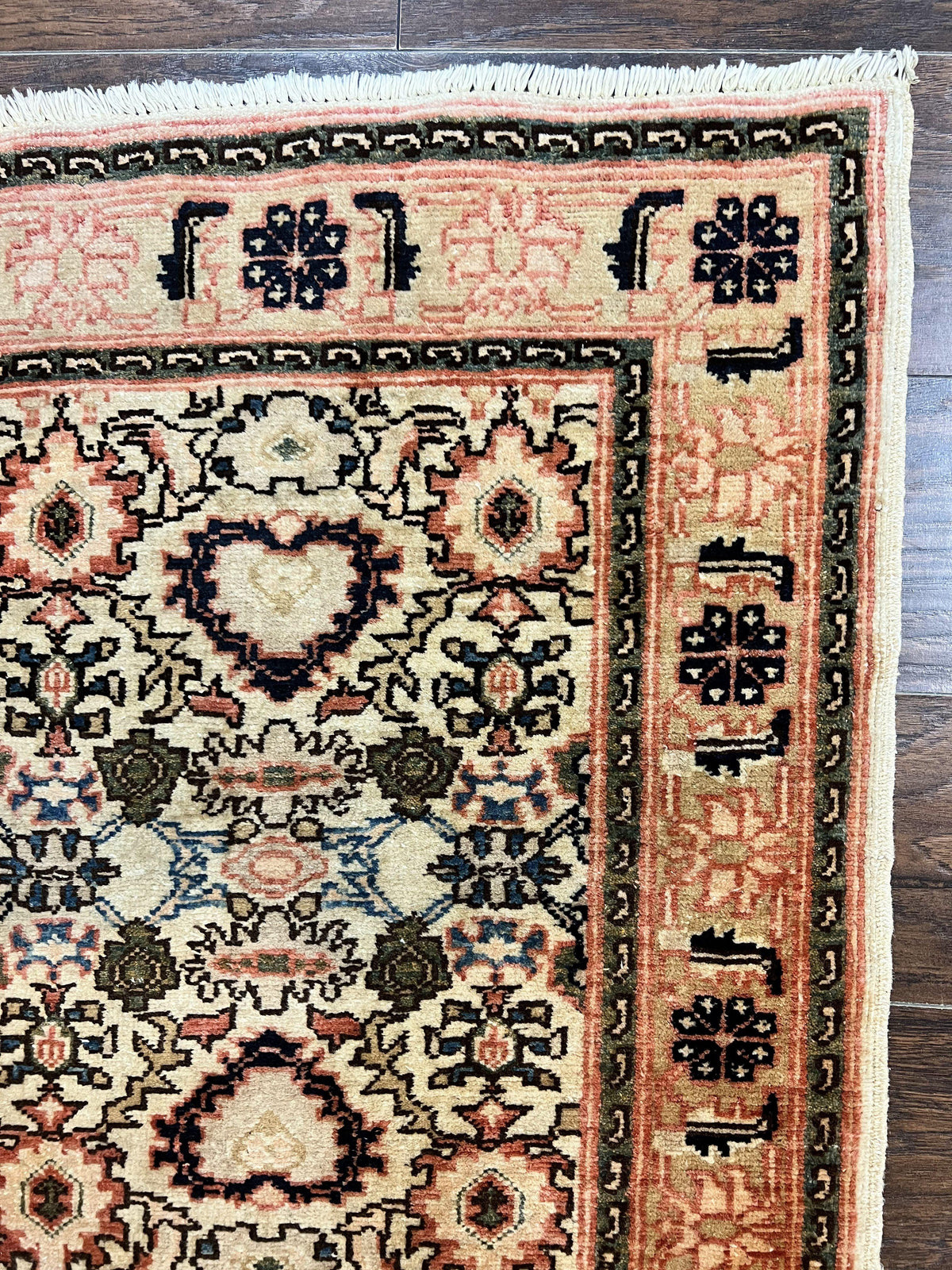 Romanian Runner Rug 2.6 x 12.9, Wool Handmade Hand Knotted Skinny Runner for Hallway, Floral Allover, Vintage Tan Runner - Jewel Rugs, view 7