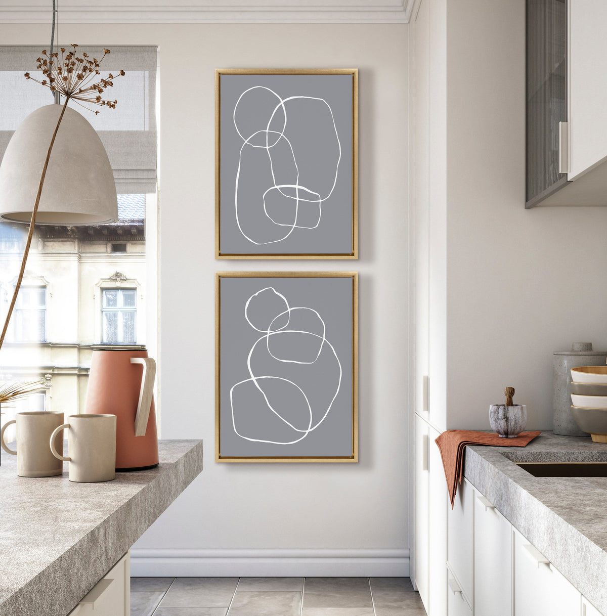 Sylvie Gray Going in Circles Framed Canvas Set by Teju Reval
