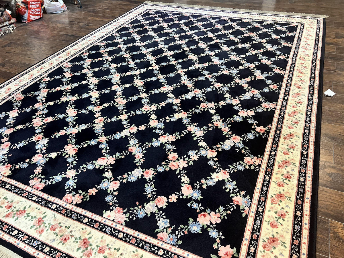 Karastan Rug 8.8 x 12, Garden of Eden #509/1270, Ebony Trellis, Vintage Discontinued Wool Pile Karastan Carpet - Jewel Rugs, view 3