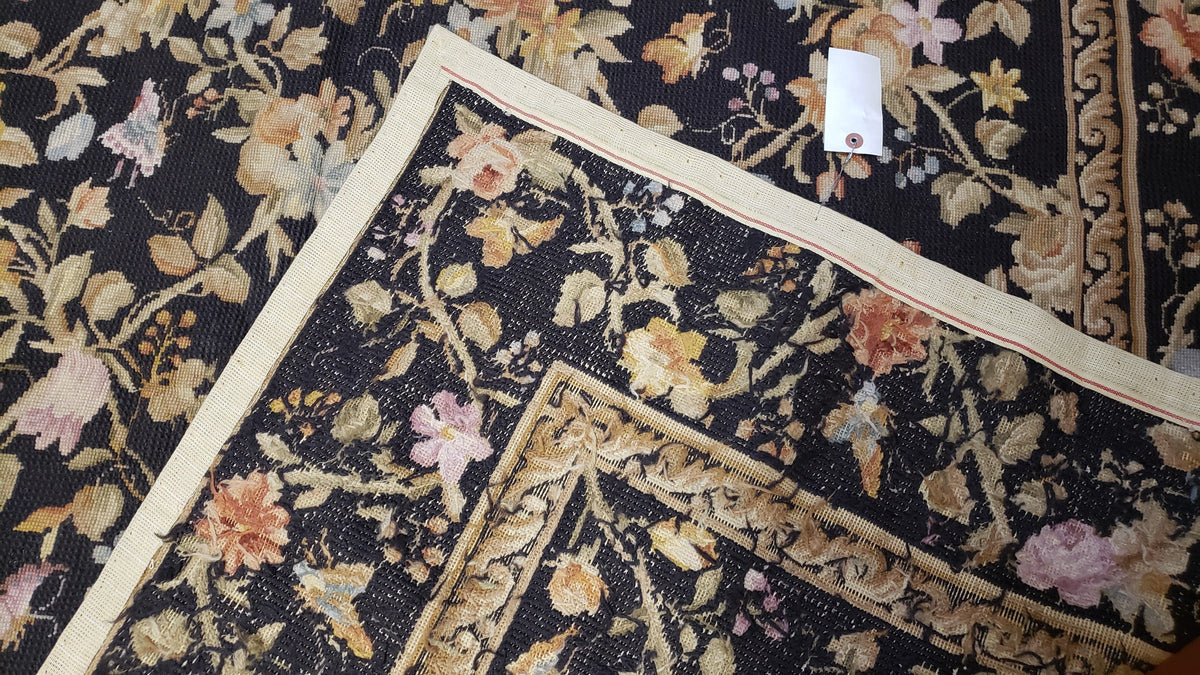 6x9 Vintage Needlepoint Rug, Petitepoint Carpet, Butterflies Floral Design - Jewel Rugs, view 10