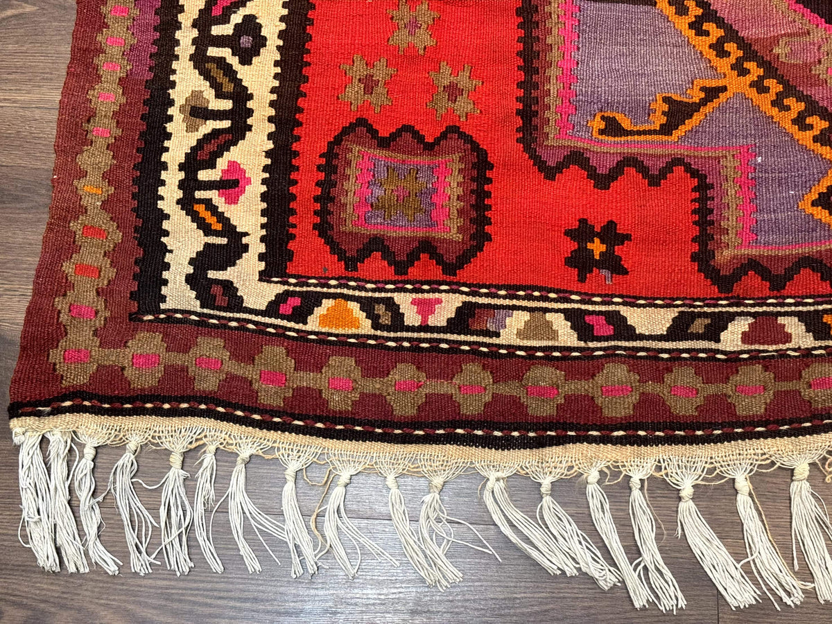 Persian Kurdish Zarand Kilim Rug 5x9, Red, Geometric Medallions, Wide Runner - Jewel Rugs, view 9