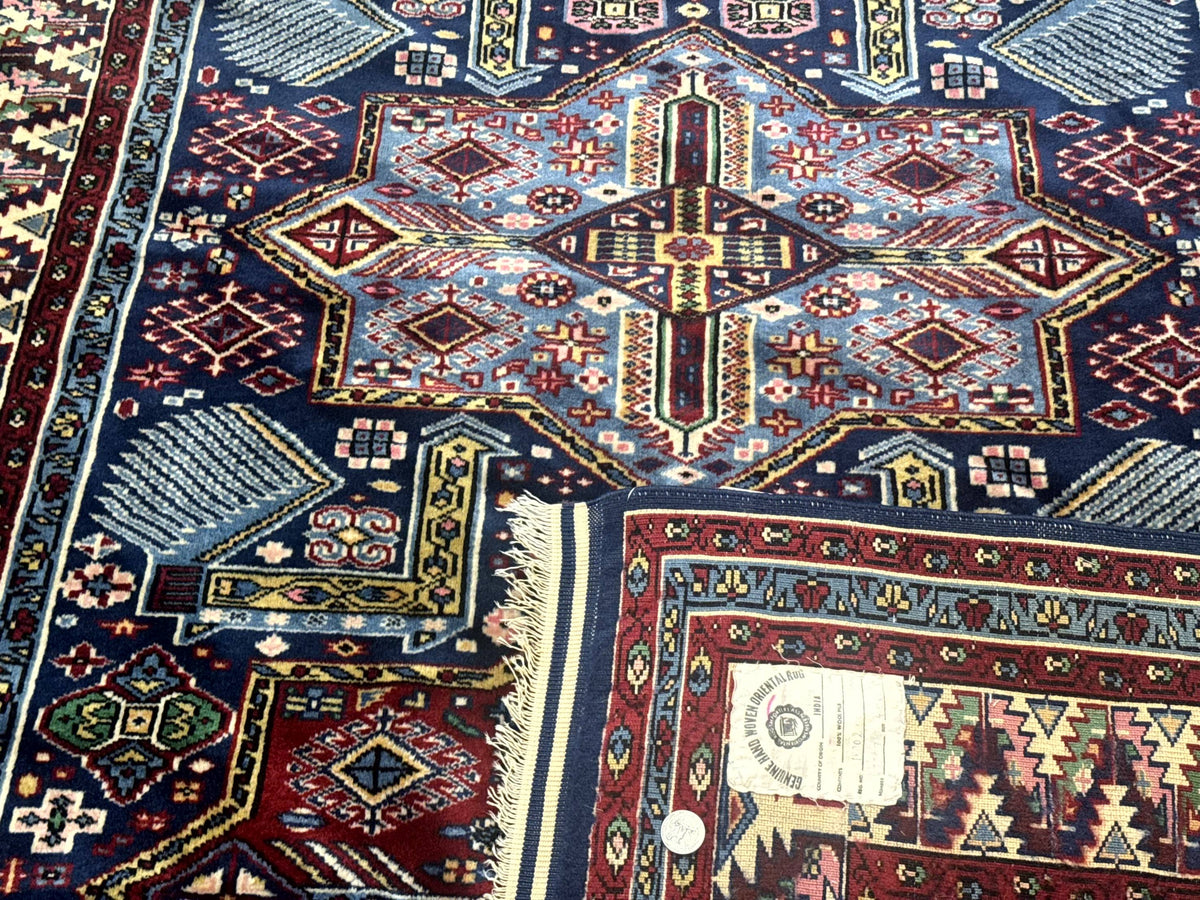 Indian Rug with Caucasian Design, 4x6 Geometric Carpet, Navy Blue and Cream - Jewel Rugs, view 11