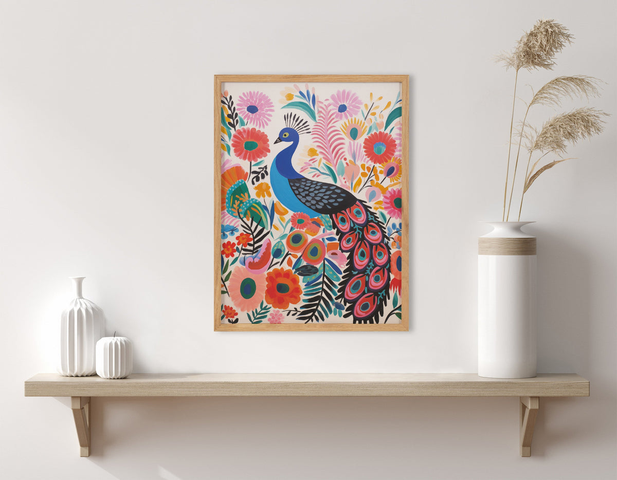 Gallery Bright Colorful Boho Peacock and Botanicals Print by The Creative Bunch Studio