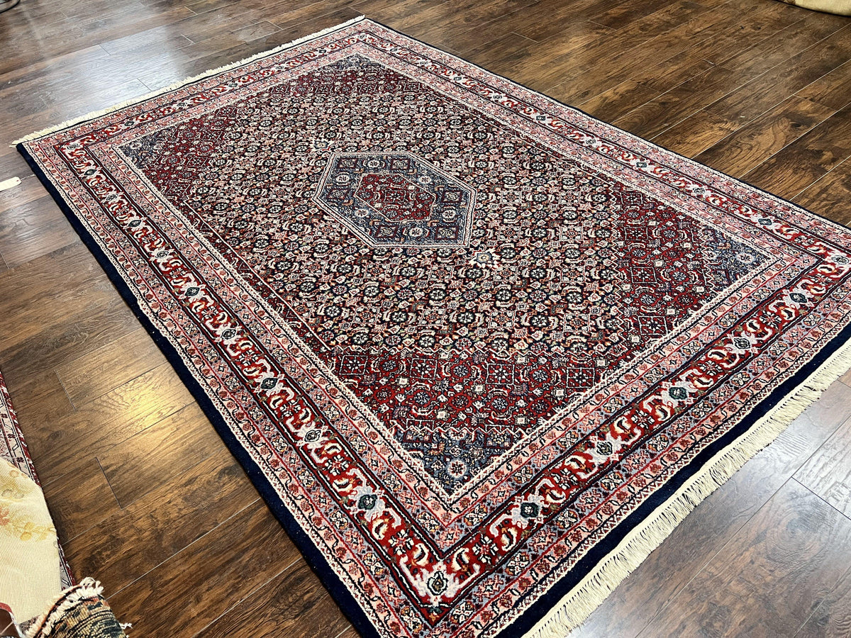 Indo Persian Rug 7x10, Dark Blue and Red Hand Knotted Wool Vintage Oriental Carpet 7 x 10 ft, Handmade Bidjar Rug, Herati Pattern Indian Rug - Jewel Rugs, view 12