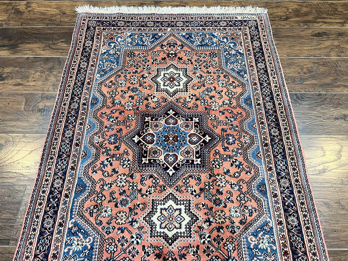 Persian Shiraz Rug 3x5, Geometric Tribal Rug, Wool Hand Knotted Vintage Carpet, Light Red & Blue, Signed by Masterweaver - Jewel Rugs, view 3