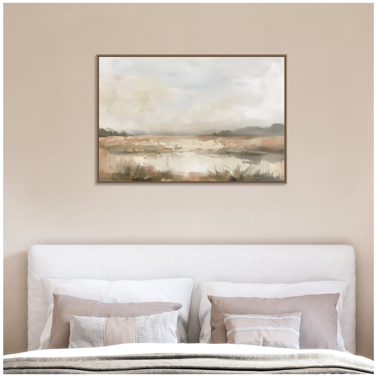 Neutral Abstract Landscape by The Creative Bunch Studio Framed Canvas Wall Art Print