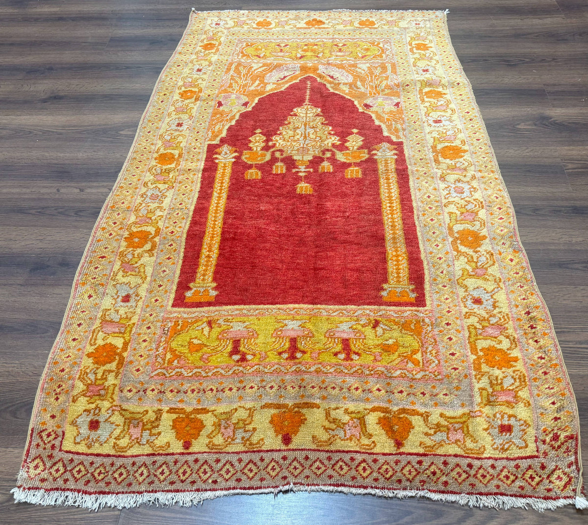 Antique Turkish Prayer Rug 4x6, Red and Golden Mustard, Mihrab Design, Anatolian Carpet - Jewel Rugs, view 2