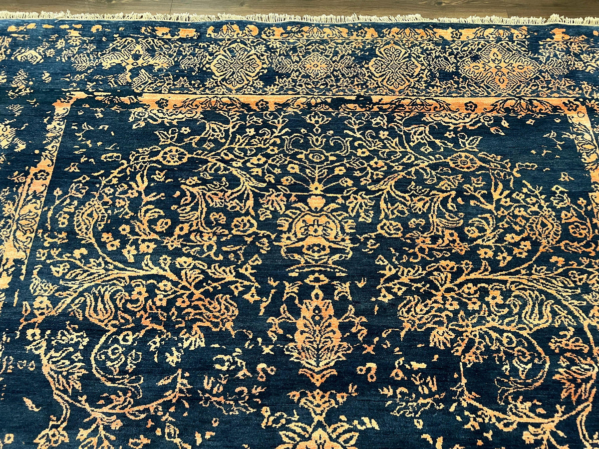 Area Rug 8x10 High Quality Handmade Oriental Carpet, Modern Contemporary Rug, Rug for Living Room, Wool Rug, Blue and Gold, Pakistani Rug - Jewel Rugs, view 4