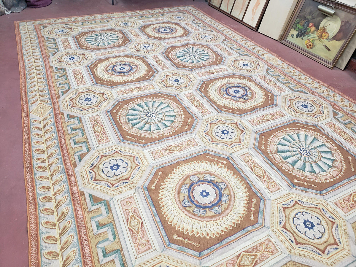 New Chinese Needlepoint Rug 8x14 - 9x14, French European Panel Design, Elegant Dining Room Rug, Flatweave Hand Woven Carpet, Handmade, Wool - Jewel Rugs, view 3