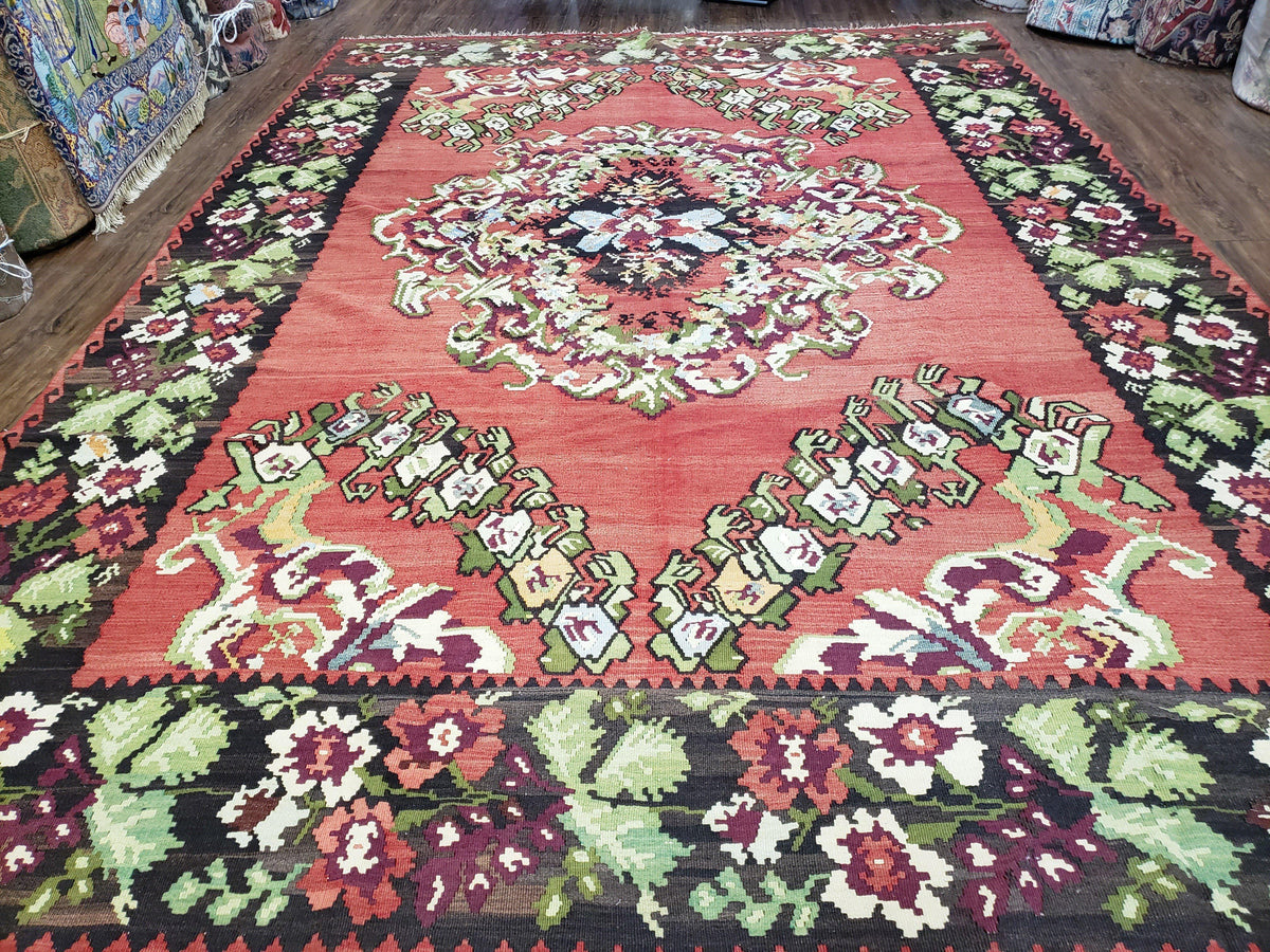Karabakh Rug 8x11, Caucasian Kilim Rug, Vintage Antique Turkish Anatolian Azerbaijani Carpet, Wool Red & Black Hand-Woven 8 x 11 Living Room - Jewel Rugs, view 2
