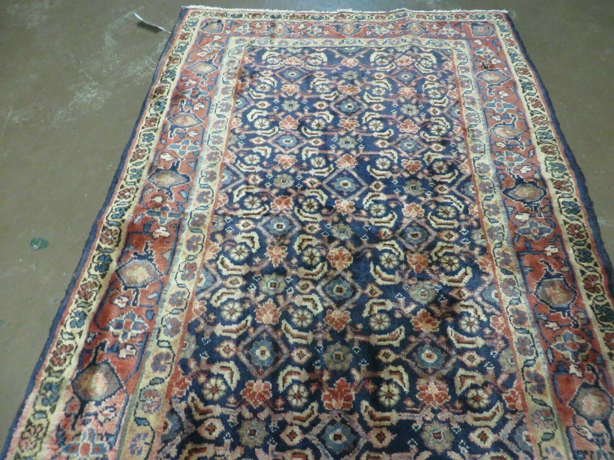 3'7" X 10' Antique Handmade India Floral Oriental Wool Runner Rug Organic Blue - Jewel Rugs, view 5