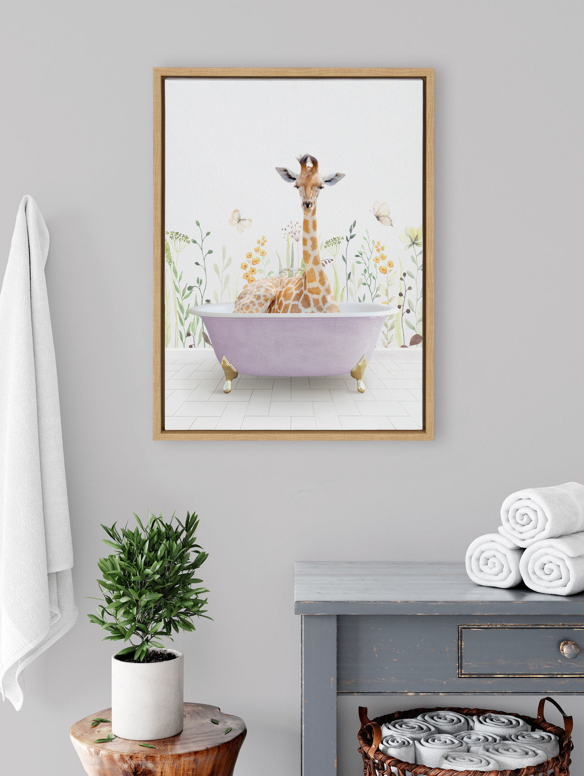 Sylvie Giraffe In Spring Bath Framed Canvas by Amy Peterson Art Studio