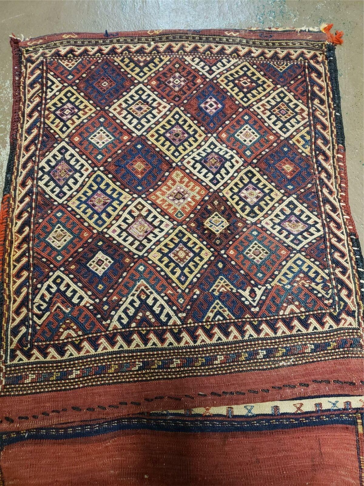26" X 56" Antique Handmade Authentic Tribal Wool Rug Double Bag Tobreh - Jewel Rugs, view 2