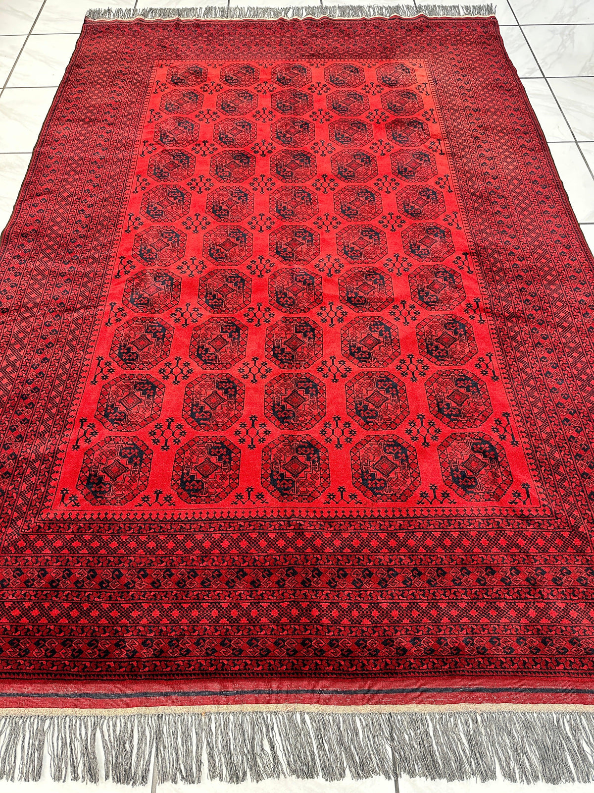 Afghan Ersari Rug 7x10 | Red, Burgundy & Navy | Hand-Knotted Wool - Rugistan, view 3
