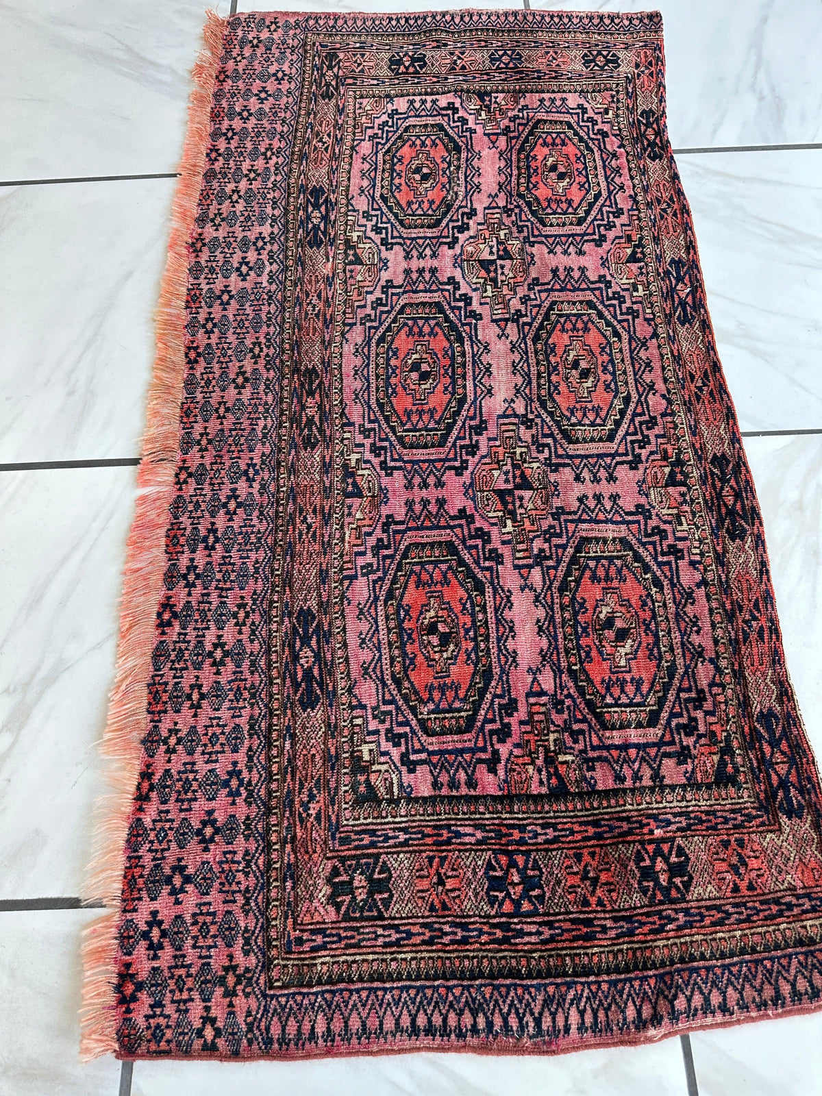 Saryk Bag Face 2x4 | Pink, Navy & Rust | Wool - Rugistan, view 6