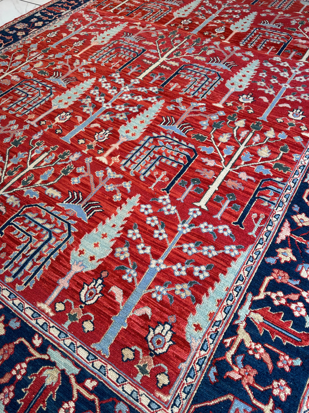 Soumak Rug 8x10 | Red, Navy & Ivory | Hand-Woven Wool Flatweave - Rugistan, view 6