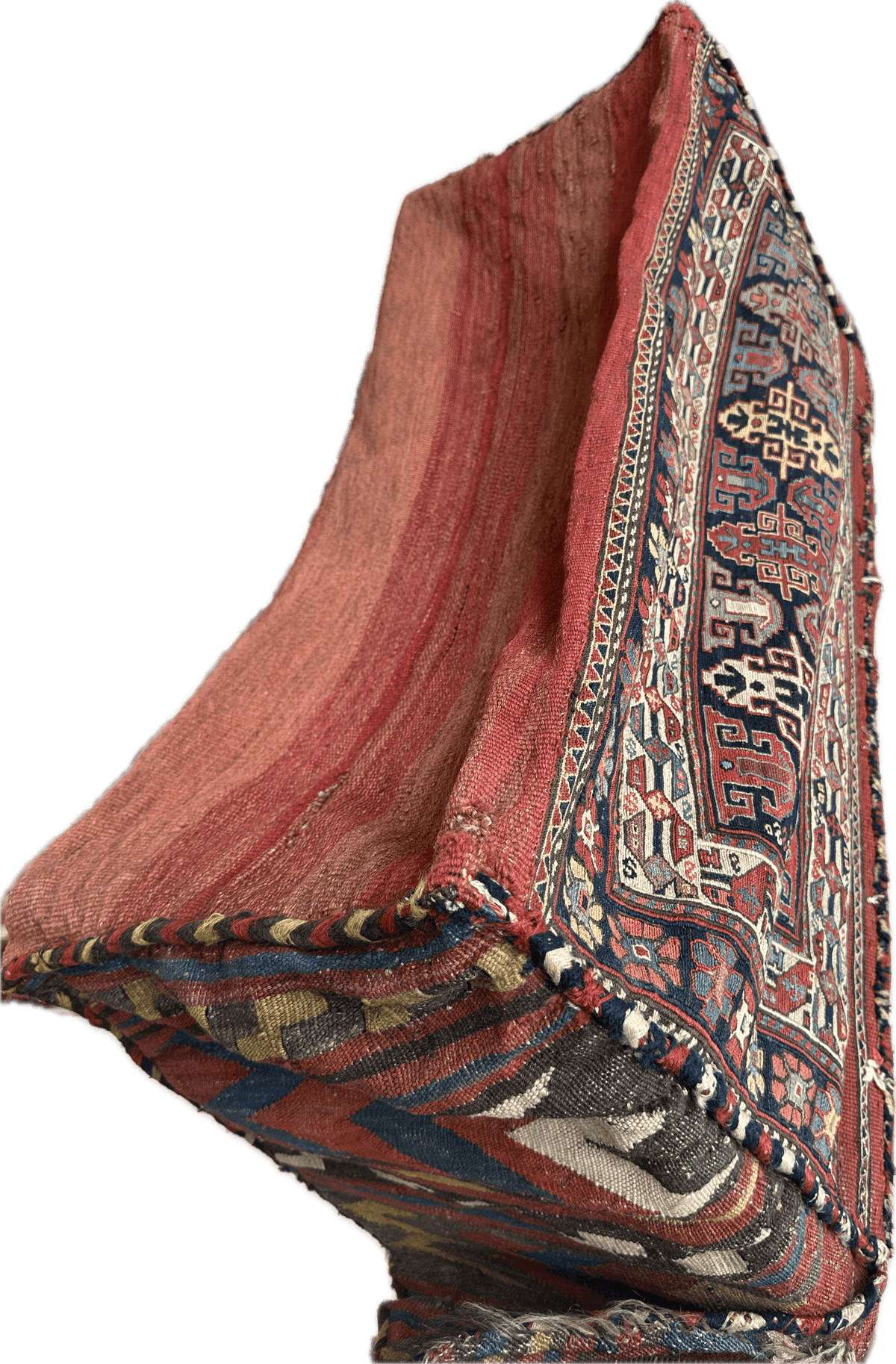 Antique Caucasian Shahsavan Mafrash Bag 2x3 | Red, Navy & Ivory | Hand-Knotted Wool - Rugistan, view 2