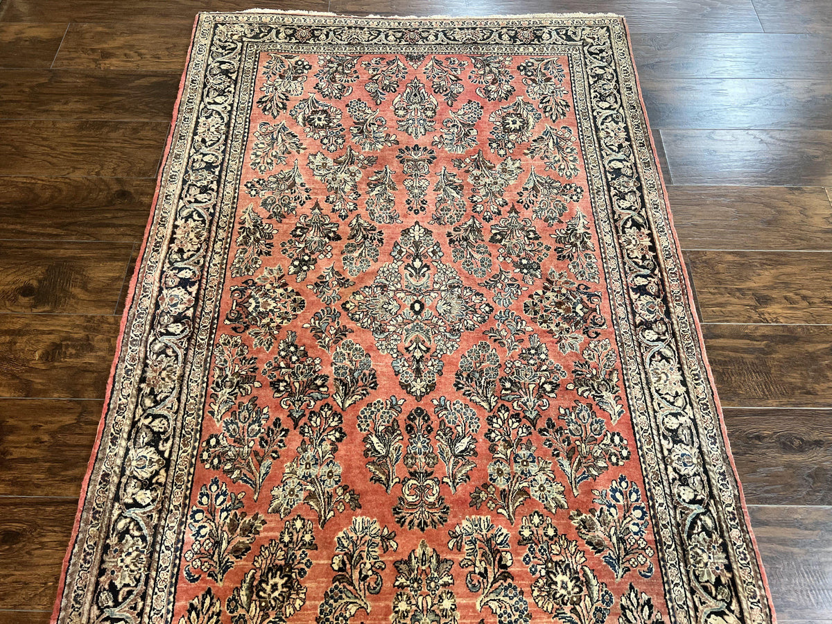 Antique Persian Sarouk Rug 4x7, Hand Knotted Wool Red Persian Carpet, Floral, Fine 300 KPSI - Jewel Rugs, view 4