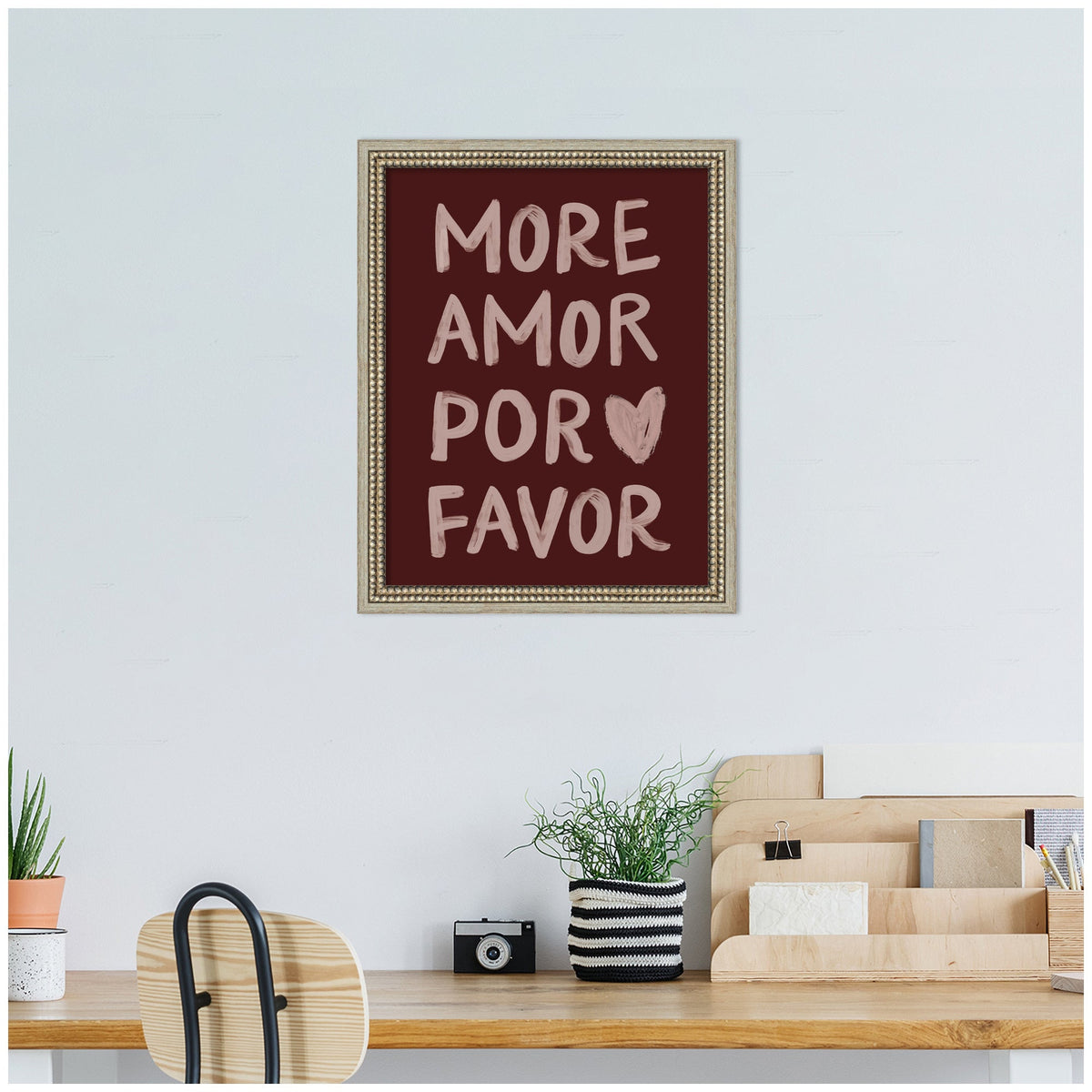 More Amor Por Favor Hand Painted Typography Maroon by Lucky Guava Framed Wall Art Print
