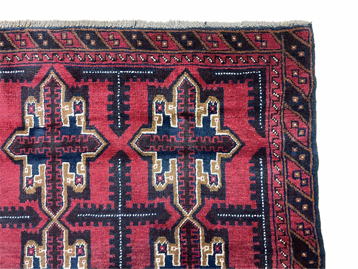 3X5 Vintage Handmade Tribal Wool Rug Balouchi Rug Afghan Rug Red Beige Blue Nice - Jewel Rugs, view 8