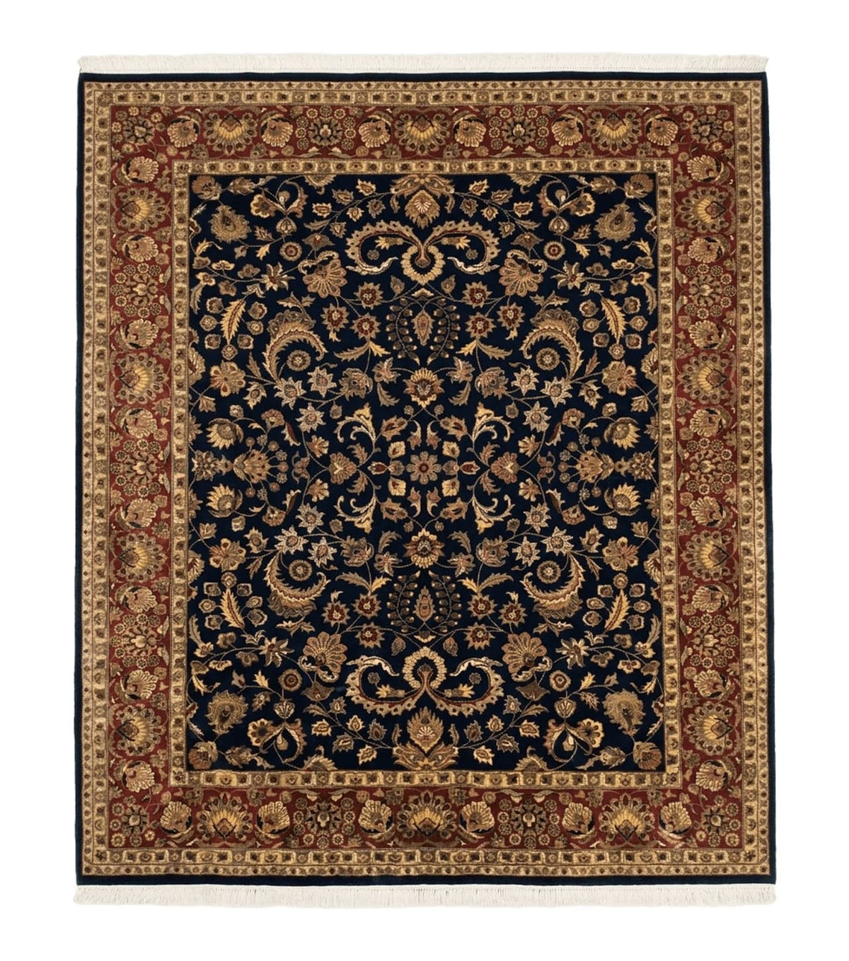 Indo Persian Rug 8x10, Navy Blue and Red, Floral Allover, Hand Knotted Vintage Wool Carpet, Indo Sarouk - Jewel Rugs